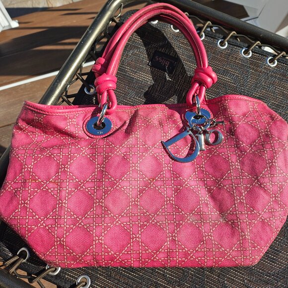 CHRISTIAN DIOR Coated Canvas Cannage Print Cherie Small Tote Pink - Picture 4 of 17